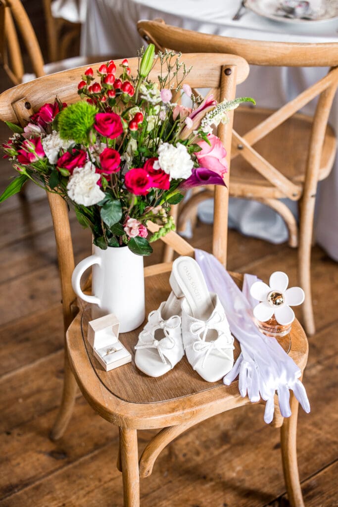 Colorful rustic garden party detail photo at Rivercrest Farms in Dover, Ohio.