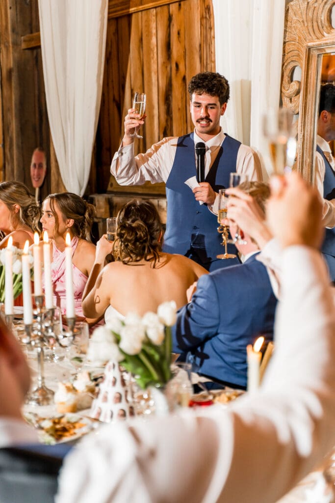 Best Man gives toast at at Rivercrest Farms in Dover, Ohio.