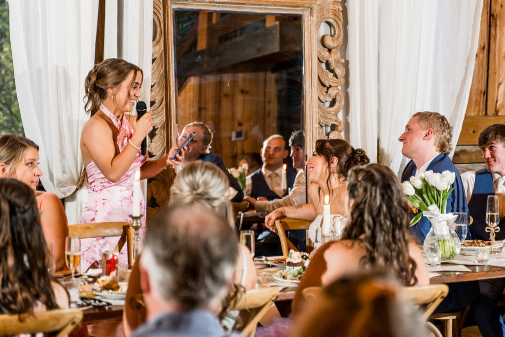 Maid of Honor gives toast at Rivercrest Farms in Dover, Ohio.