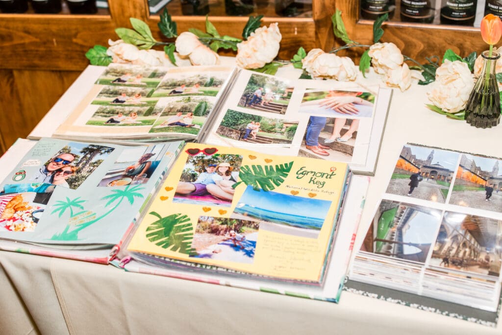 Scrapbooks with photos of the couple.