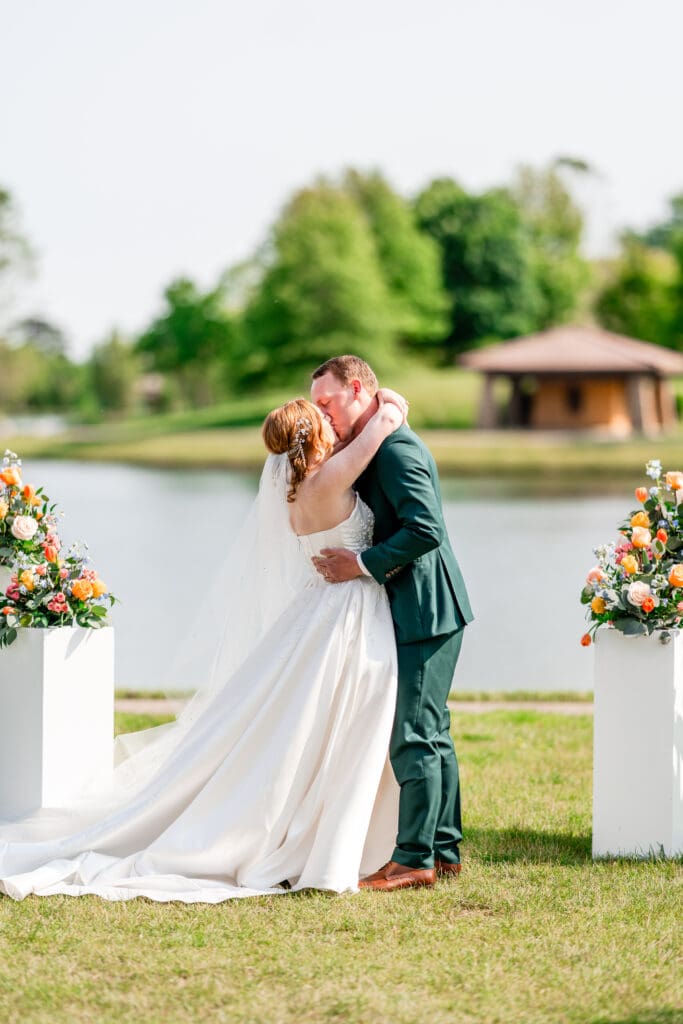 The bride and groom's first kiss as husband and wife.