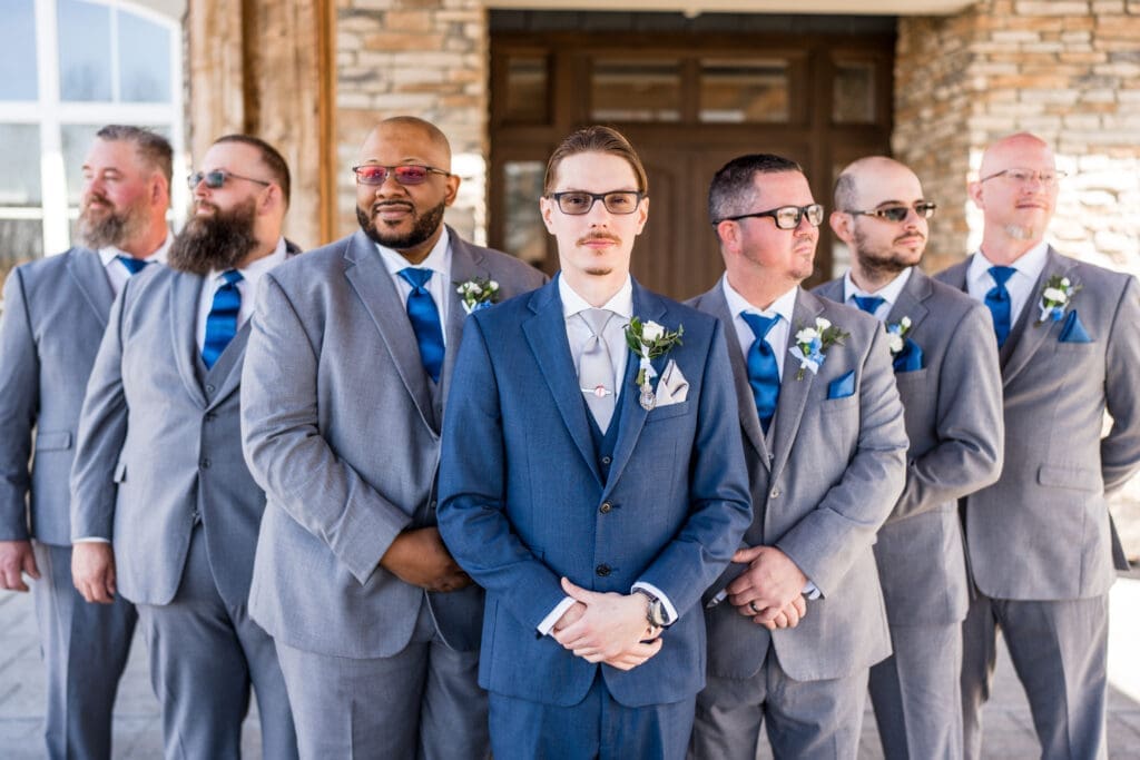Editorial portrait of the Groom and groomsmen at the Estate at New Albany