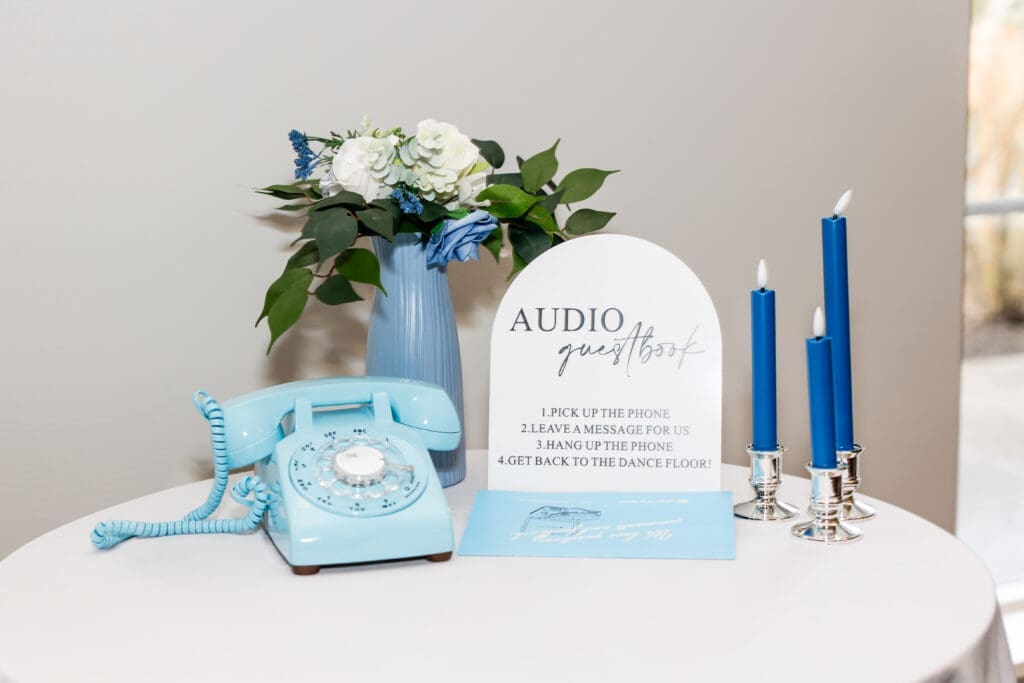 Audio guest book setup with a blue theme