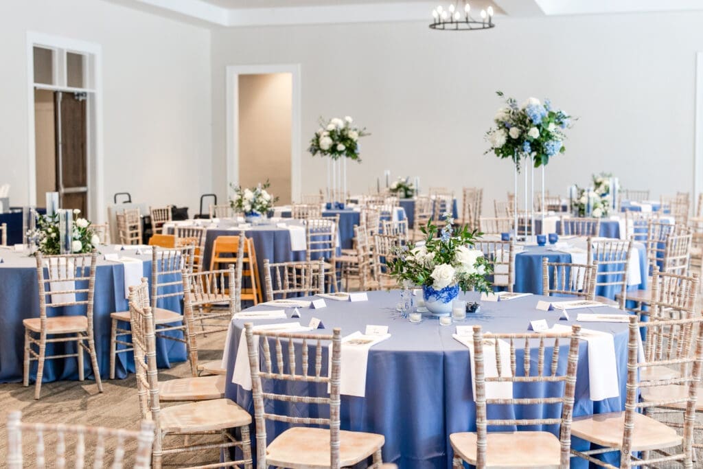 Blue and white decorations at The Estate at New Albany.
