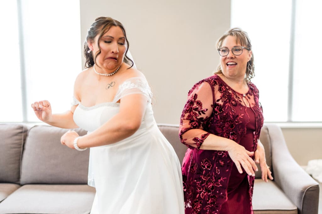 The bride and her aunt being silly together