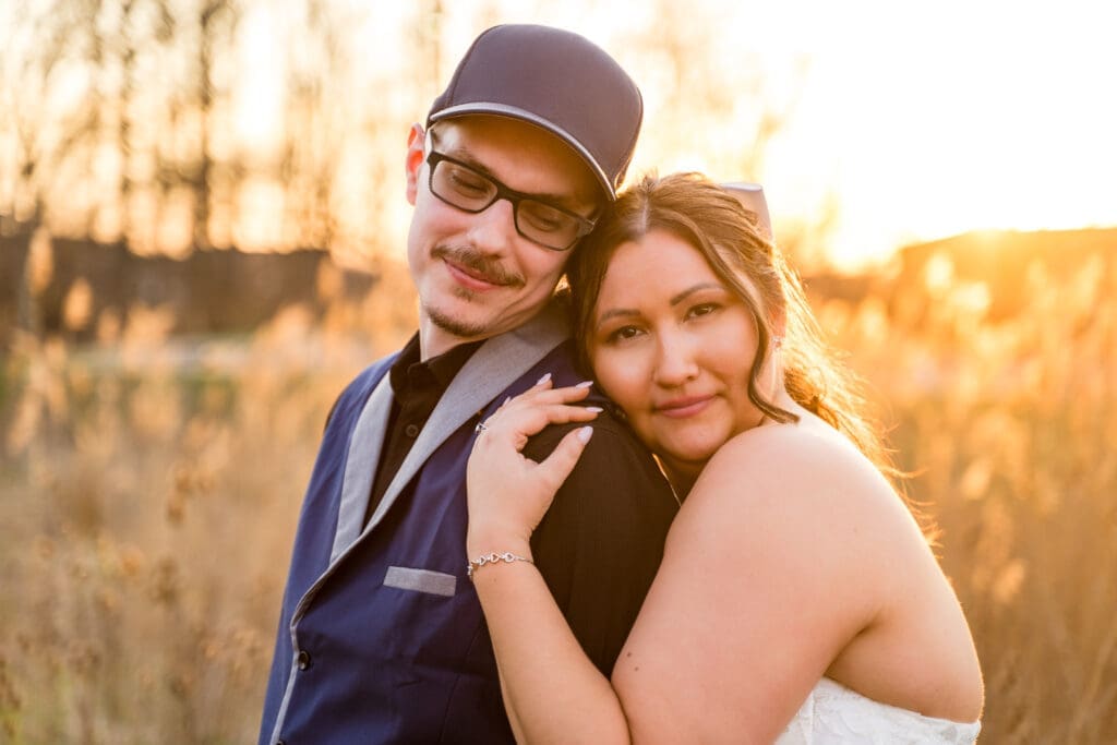 Couple portrait during golden hour at the Estate at New Albany