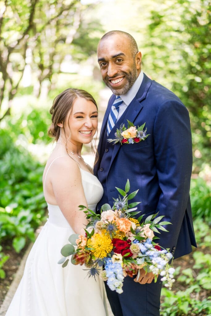 Garden party and wildflower themed bride and groom portrait in Columbus, Ohio.