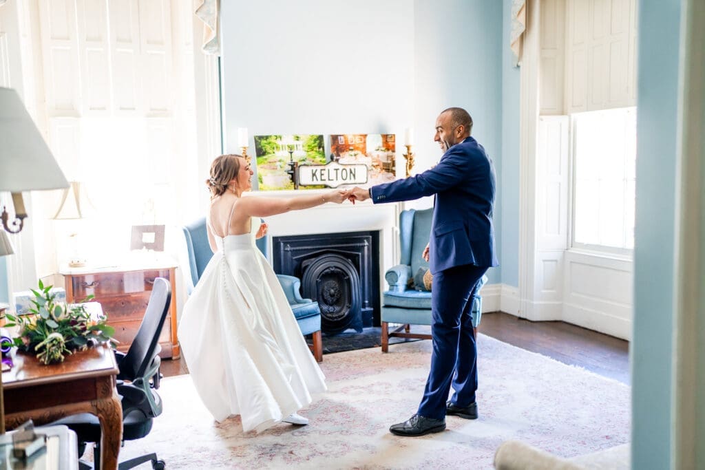 Bride and groom share a private first dance at their venue in Columbus, Ohio.