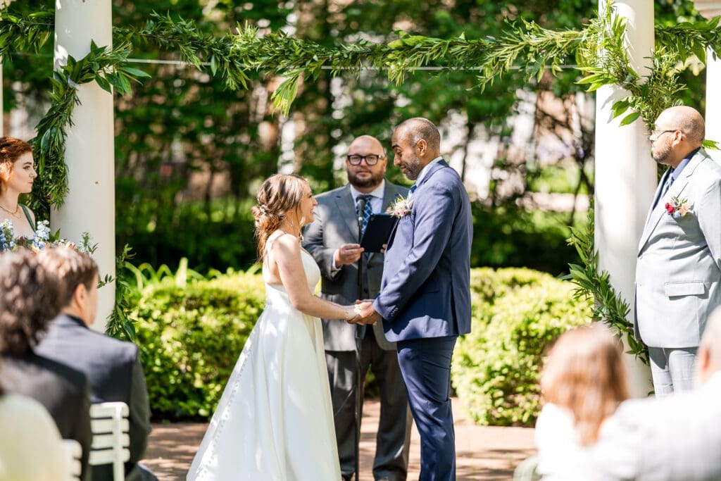Garden micro-wedding ceremony at the Kelton House in Columbus, Ohio.