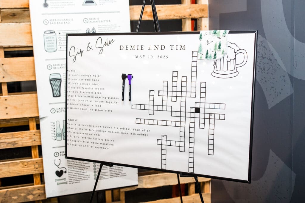 Crossword puzzle as guest entertainment at their casual brewery reception
