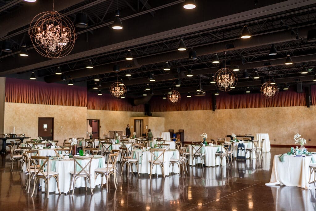 Green, tan, and brown reception decor at the Columbus Zoo and Aquarium Africa Event Center
