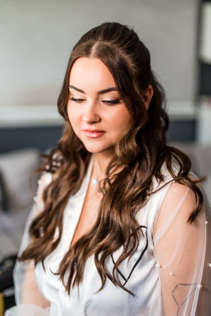 Getting ready portrait of the bride with her hair and makeup done in Columbus, Ohio.