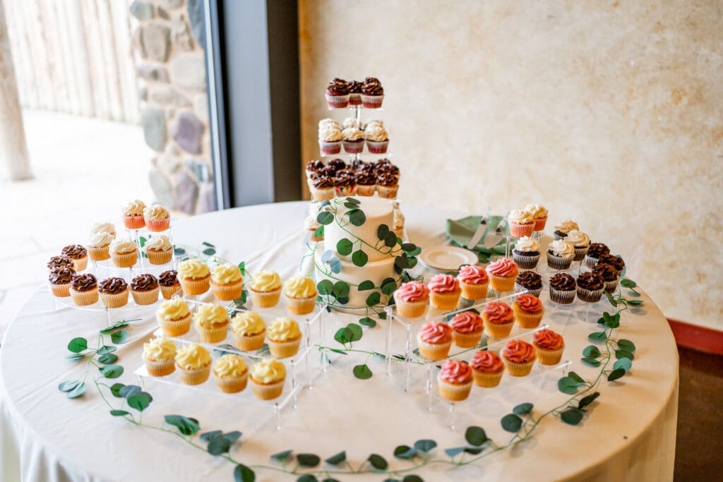 The wedding cake surrounded by cupcakes at the Columbus Zoo and Aquarium