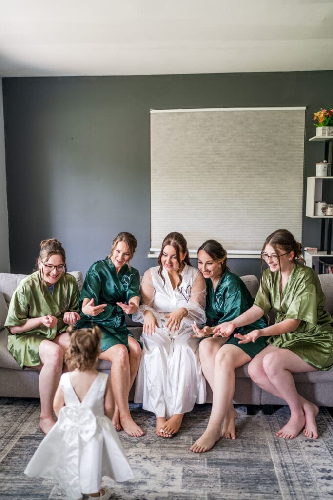 Robe portrait of the bride with her bridesmaids in Columbus, Ohio