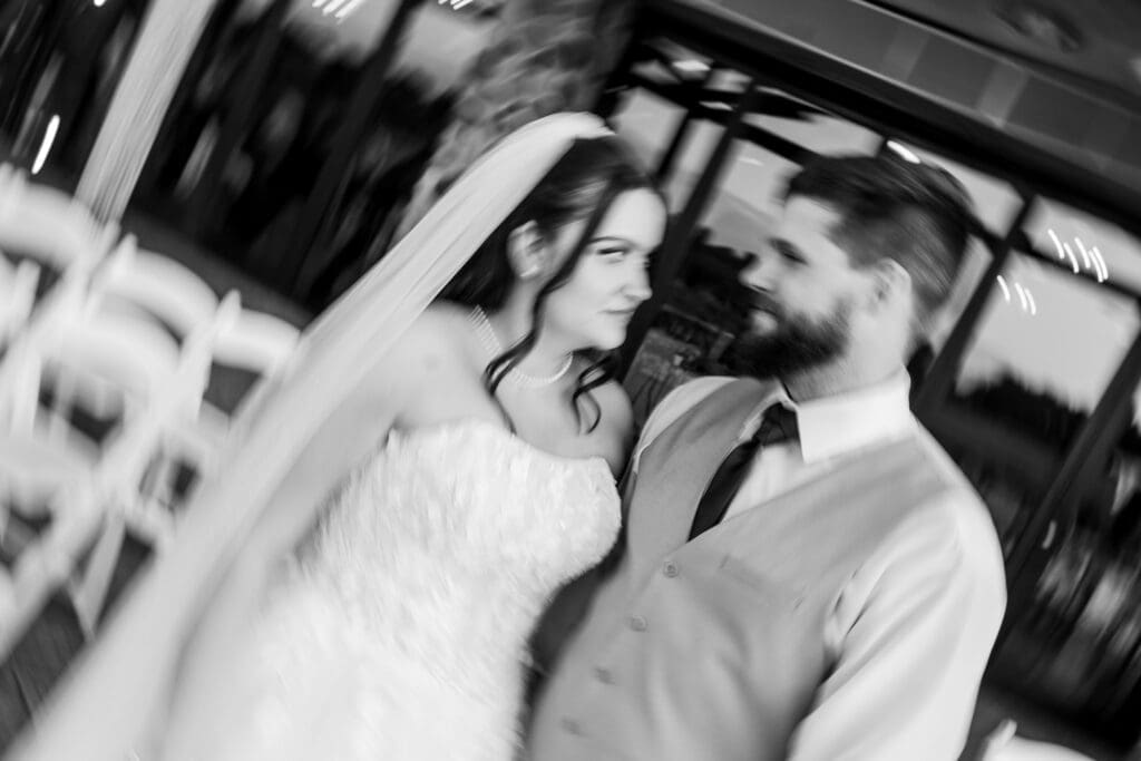 Artistic blurry wedding portrait of the couple at the Columbus Zoo and Aquarium Africa Event Center