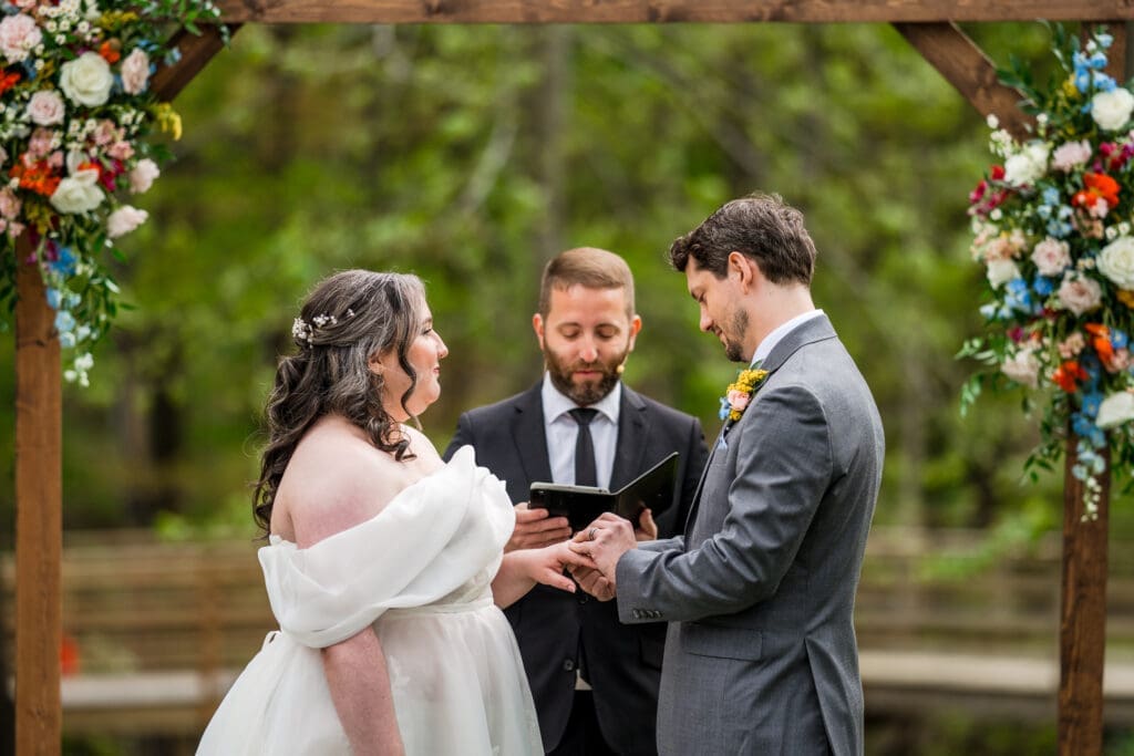 A colorful wedding ceremony on the lawn at the Dempsey Event Center in Delaware, Ohio.