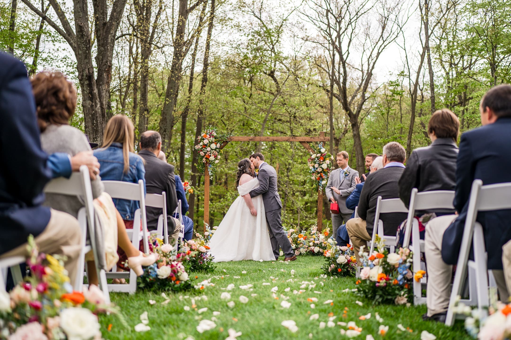 A colorful wedding ceremony on the lawn at the Dempsey Event Center in Delaware, Ohio.