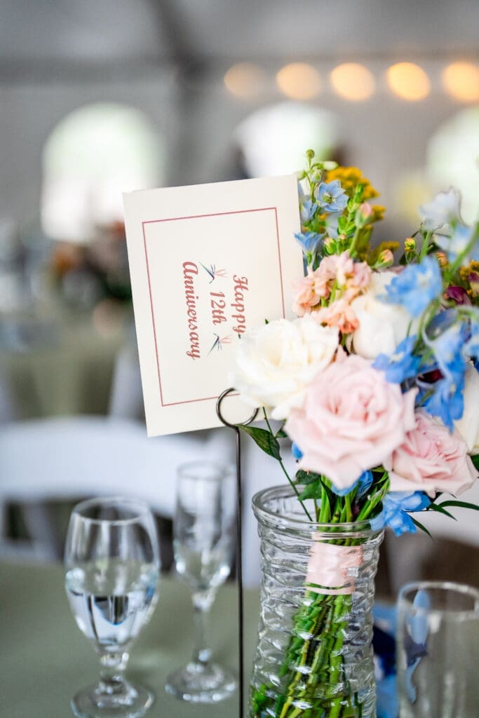 Handmade table number anniversary cards at the Dempsey Event Center in Delaware, Ohio.