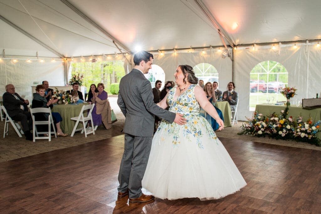 The wedding couple's first dance at the Dempsey Event Center in Delaware, Ohio.