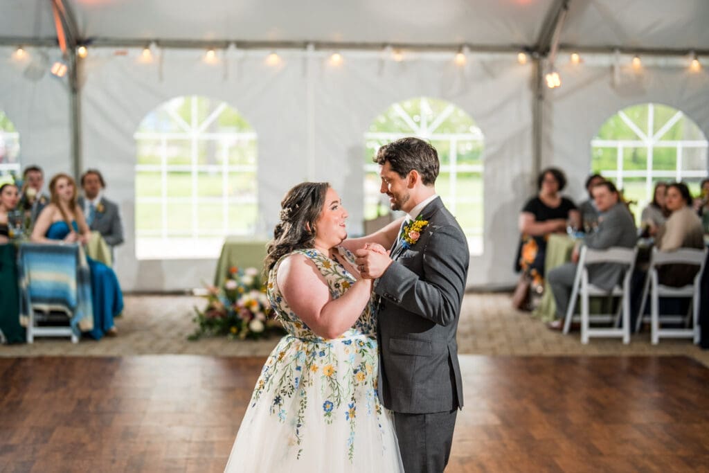 The wedding couple's first dance at the Dempsey Event Center in Delaware, Ohio.
