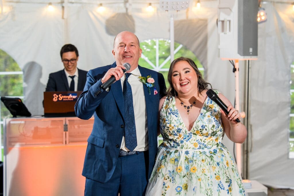 Father daughter dance at a tented wedding reception at the Dempsey Event Center in Delaware, Ohio.