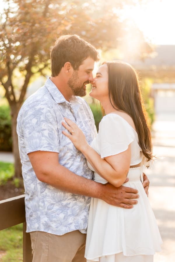 Golden hour engagement photos at the Franklin Park Conservatory Community Gardens in Columbus, Ohio