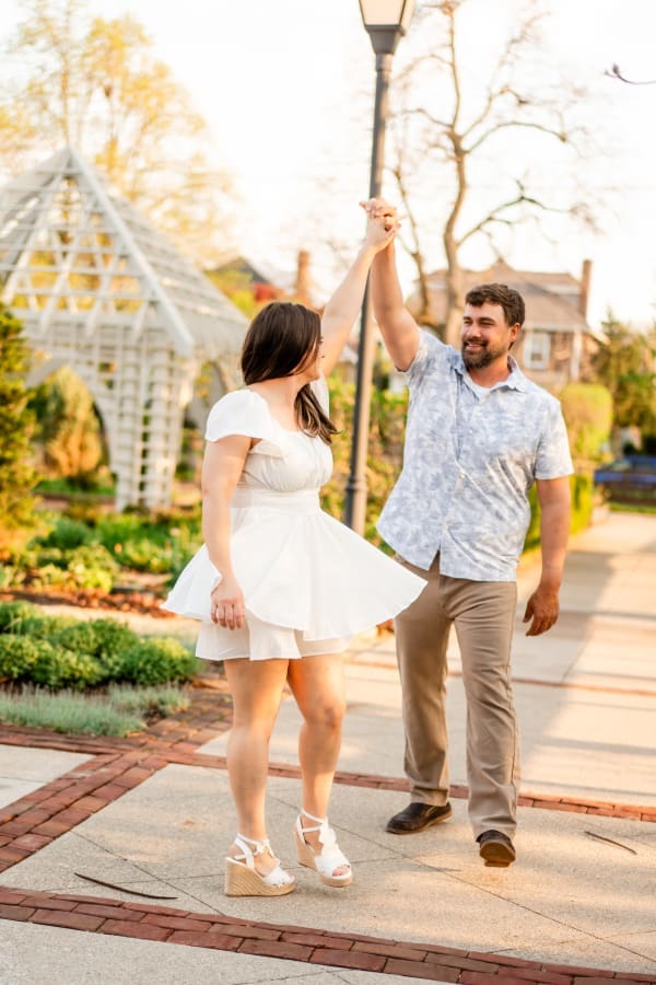 Spring engagement photos at the Franklin Park Conservatory Community Gardens in Columbus, Ohio