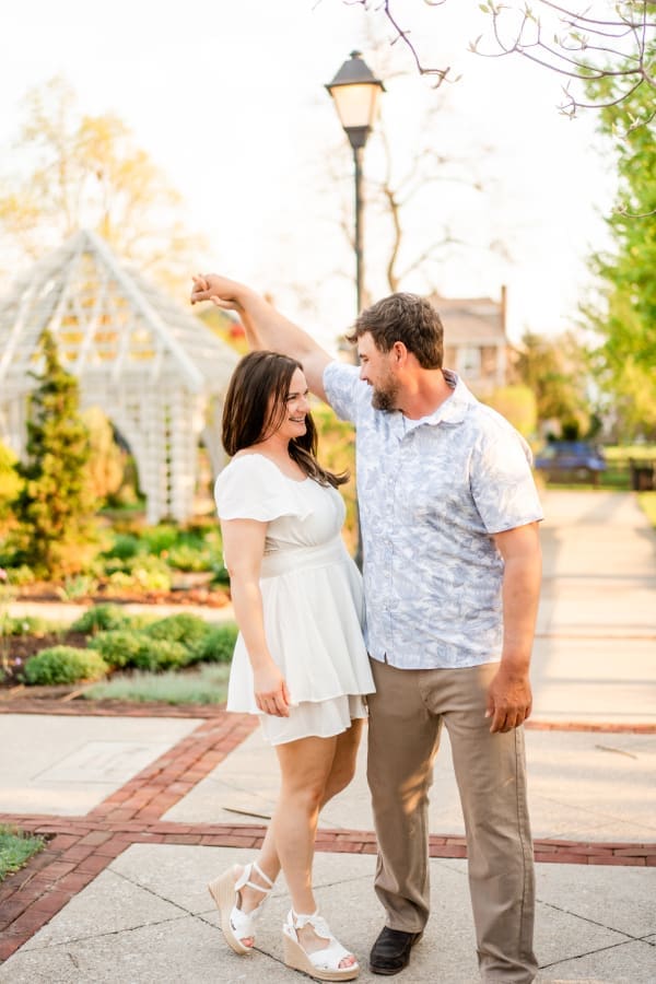 Spring engagement photos at the Franklin Park Conservatory Community Gardens in Columbus, Ohio