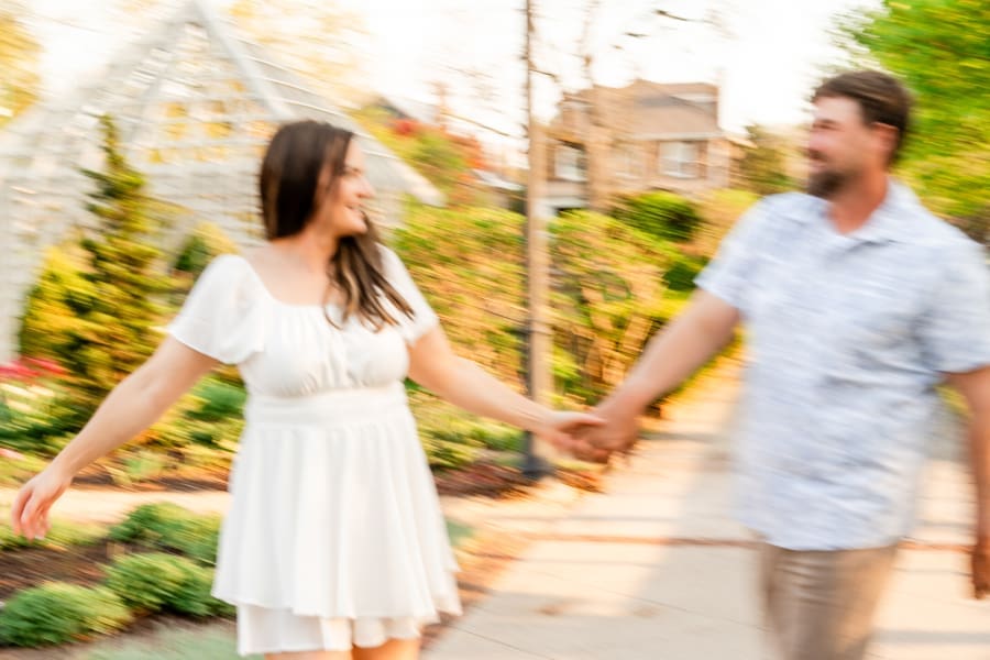 Spring engagement photos at the Franklin Park Conservatory Community Gardens in Columbus, Ohio