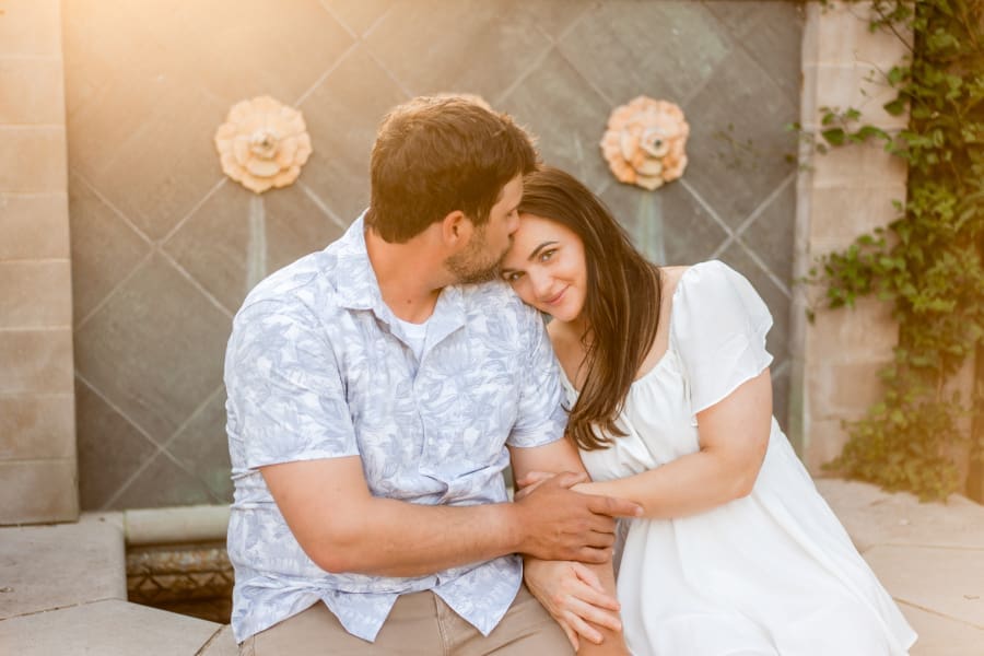 Spring engagement photos at the Franklin Park Conservatory Community Gardens in Columbus, Ohio
