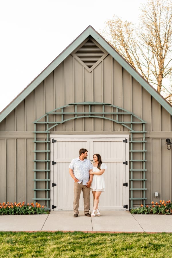 Spring engagement photos at the Franklin Park Conservatory Community Gardens in Columbus, Ohio
