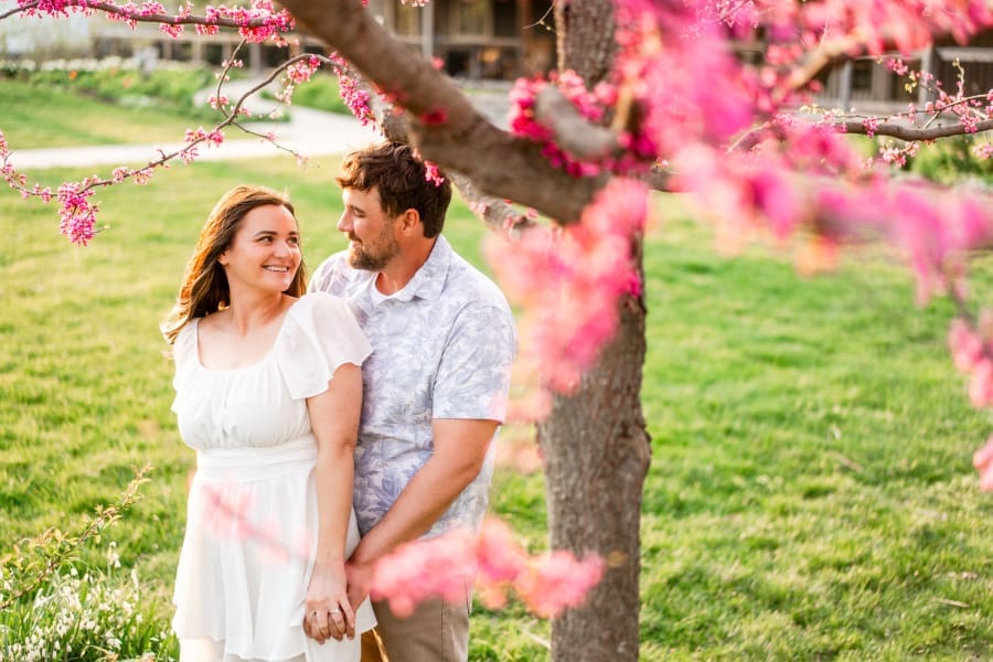 Spring engagement photos at the Franklin Park Conservatory Community Gardens in Columbus, Ohio