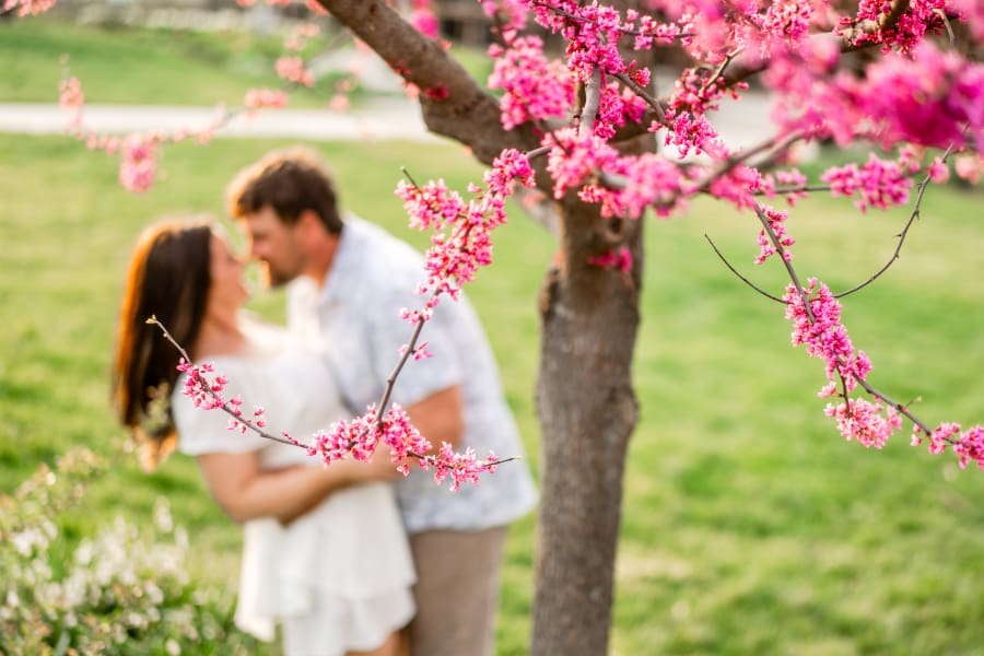 Spring engagement photos at the Franklin Park Conservatory Community Gardens in Columbus, Ohio