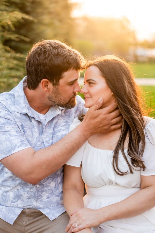 Golden hour spring engagement photos at the Franklin Park Conservatory Community Gardens in Columbus, Ohio