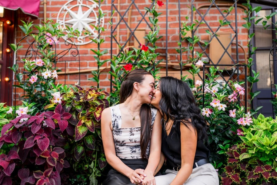 LGBTQ+ engagement session at the Book Loft in Columbus, Ohio.