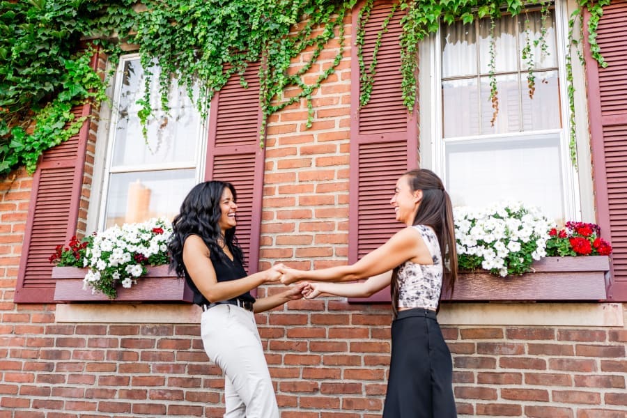 Playful engagement photo in German Village in Columbus, Ohio