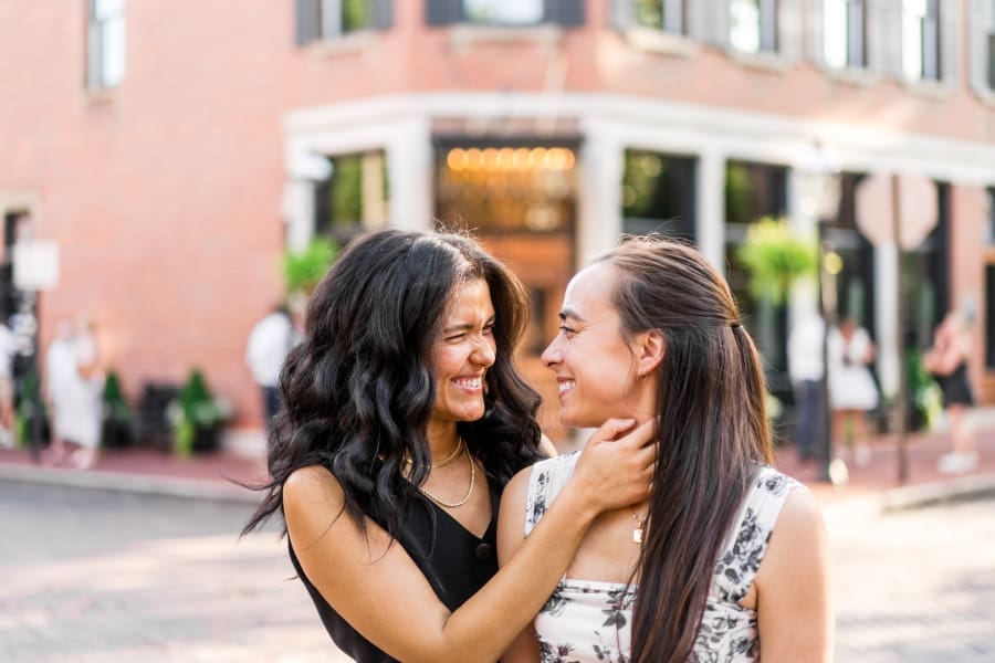 Engagement photo of a gay couple in German Village in Columbus, Ohio
