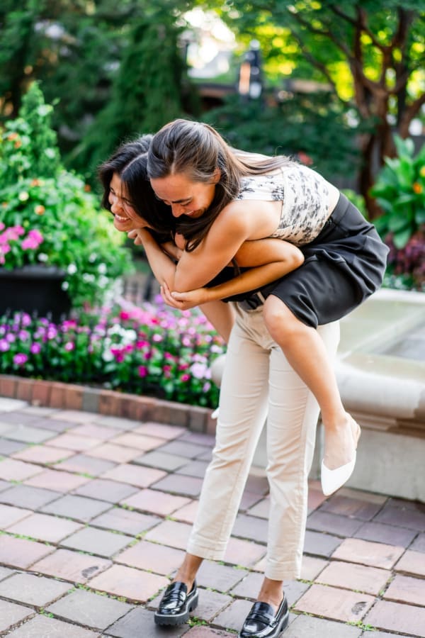Playful engagement photo in German Village in Columbus, Ohio
