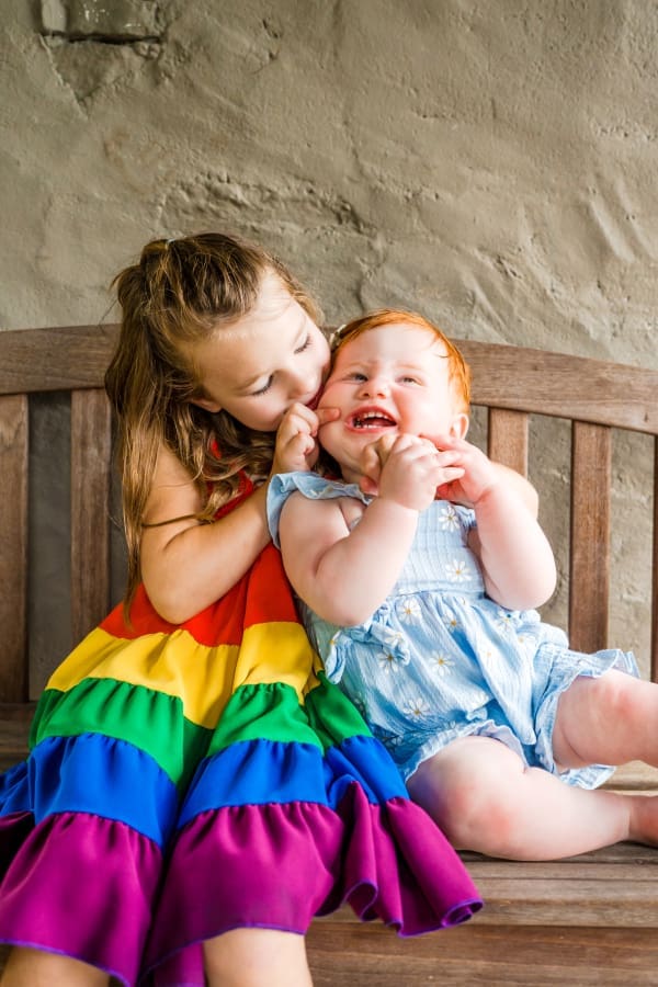 Colorful family photos at Jeffrey Mansion in Bexley, Ohio