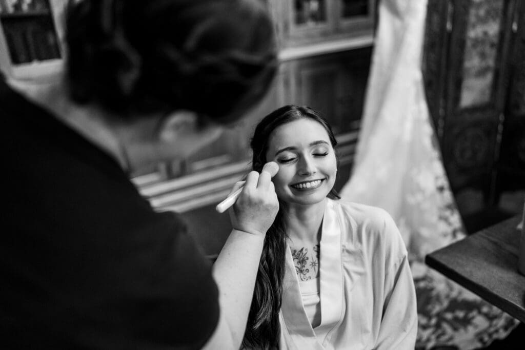 Bride getting ready at Wagnalls Memorial Library
