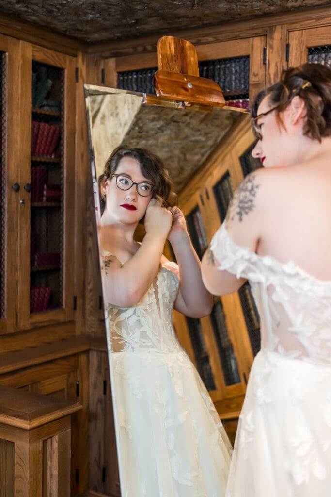 Getting ready photo of Columbus Ohio LGBTQ+ wedding at Wagnalls Memorial Library