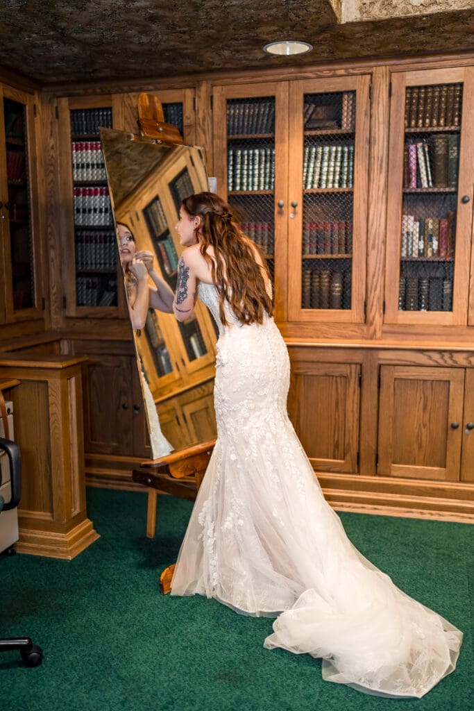Getting ready photos of a Columbus Ohio LGBTQ+ wedding at Wagnalls Memorial Library
