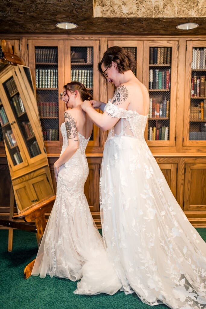 Getting ready photo of a Columbus Ohio LGBTQ+ wedding at Wagnalls Memorial Library