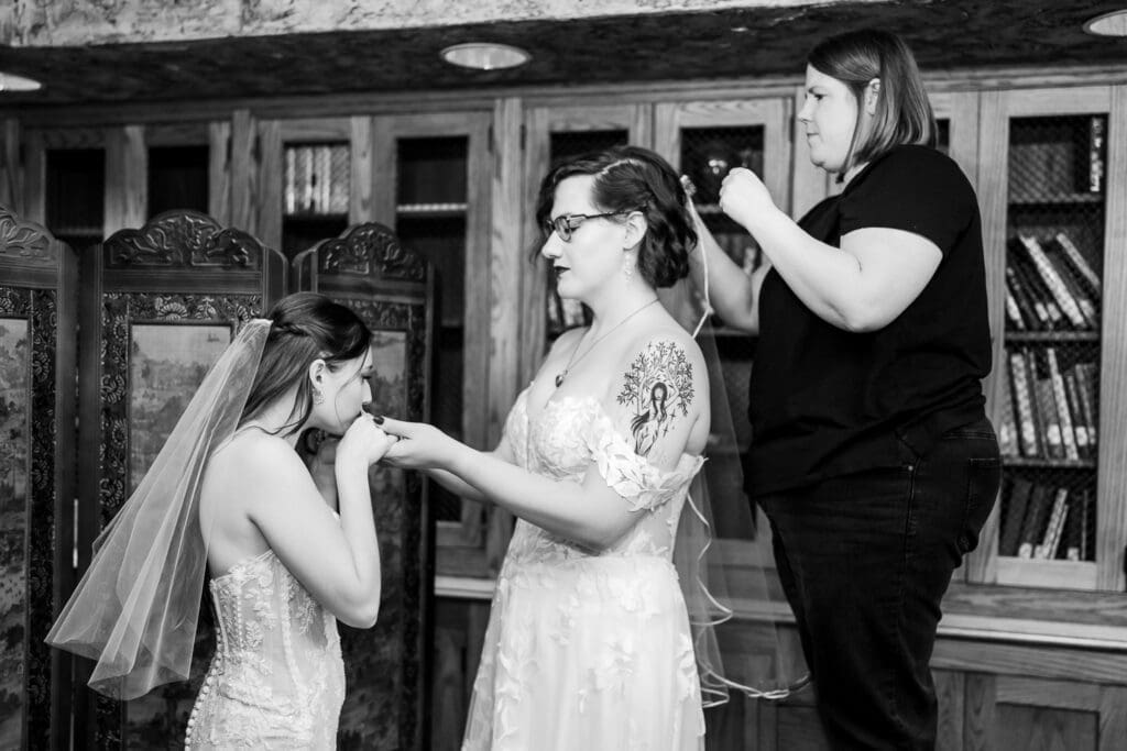 Getting ready photo of a Columbus Ohio LGBTQ+ wedding at Wagnalls Memorial Library