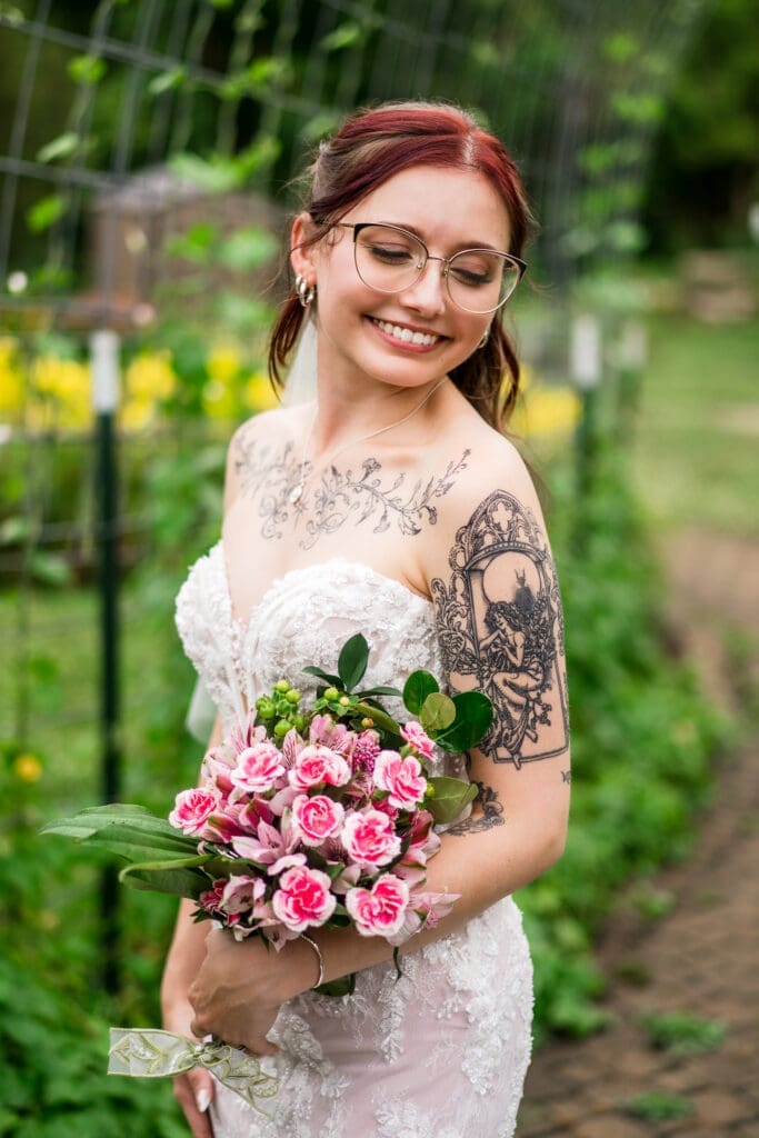 Bridal portrait at a Columbus Ohio LGBTQ+ wedding at Wagnalls Memorial Library