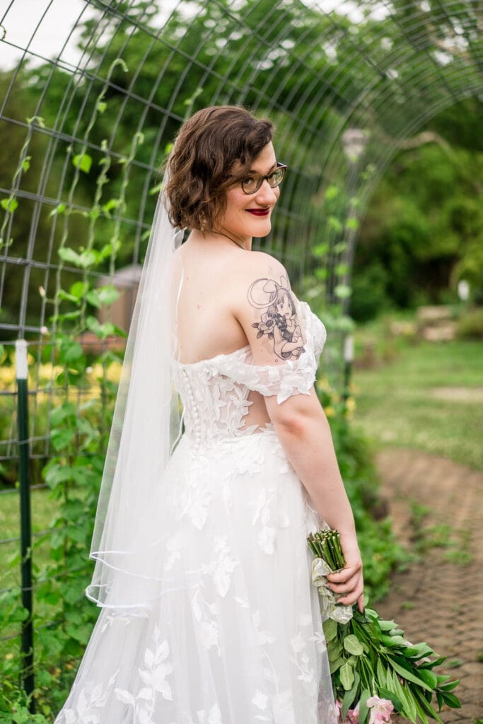 Bridal portrait at a Columbus Ohio LGBTQ+ wedding at Wagnalls Memorial Library