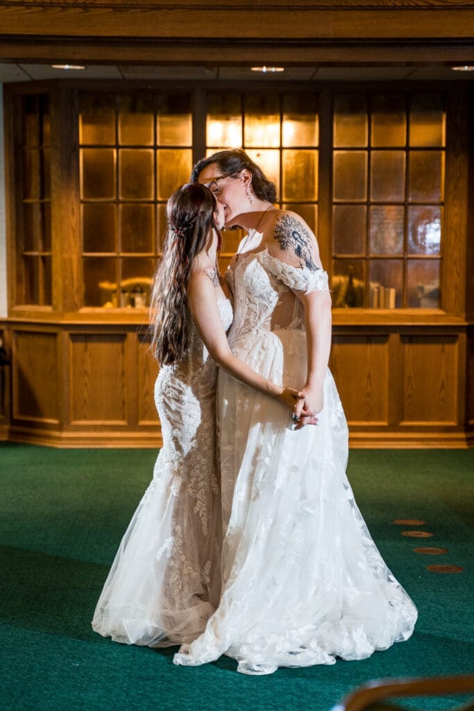 First dance at a Columbus Ohio LGBTQ+ wedding at Wagnalls Memorial Library