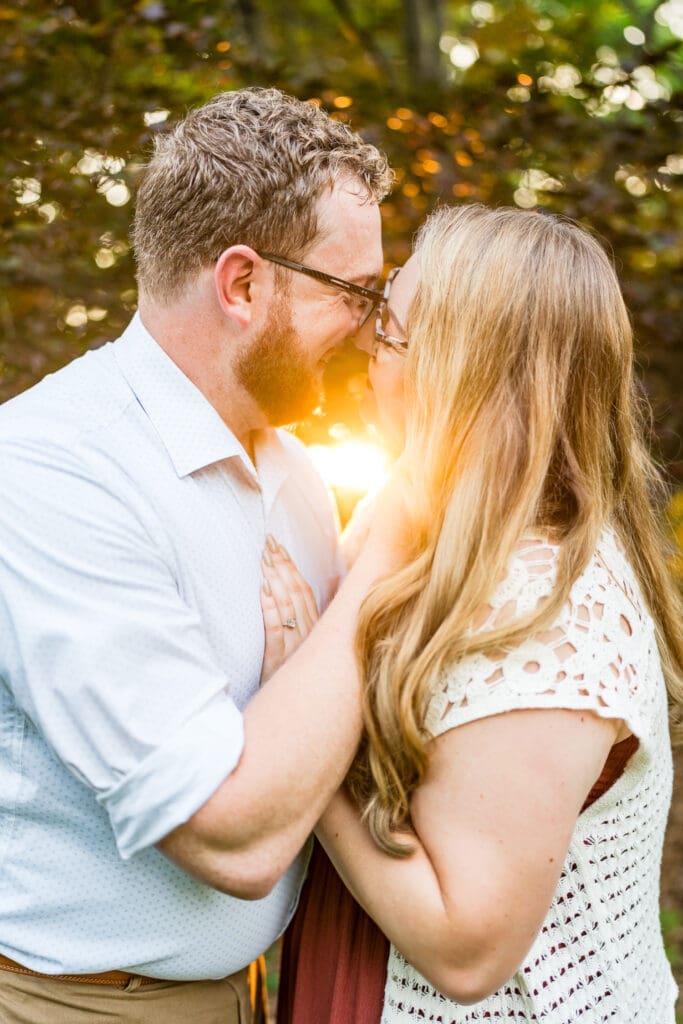 Golden hour engagement photos at the Columbus Park of Roses.