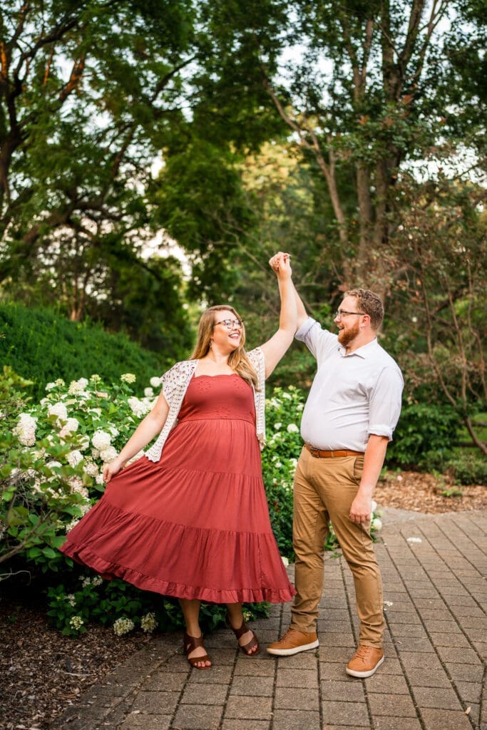 Engagement photos at the Columbus Park of Roses.