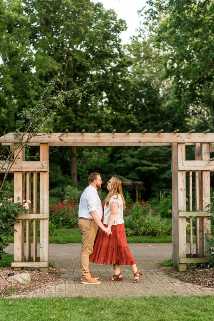 Engagement photos at the Columbus Park of Roses.